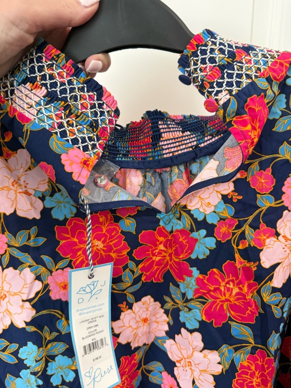 Draper James Navy Floral Smocked Long-Sleeve Dress - Picture 2 of 4